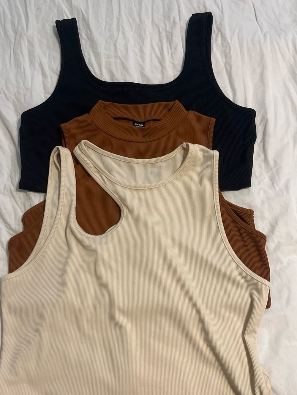 SHEIN Ribbed Tank Bodysuits - Black, Brown, Cream